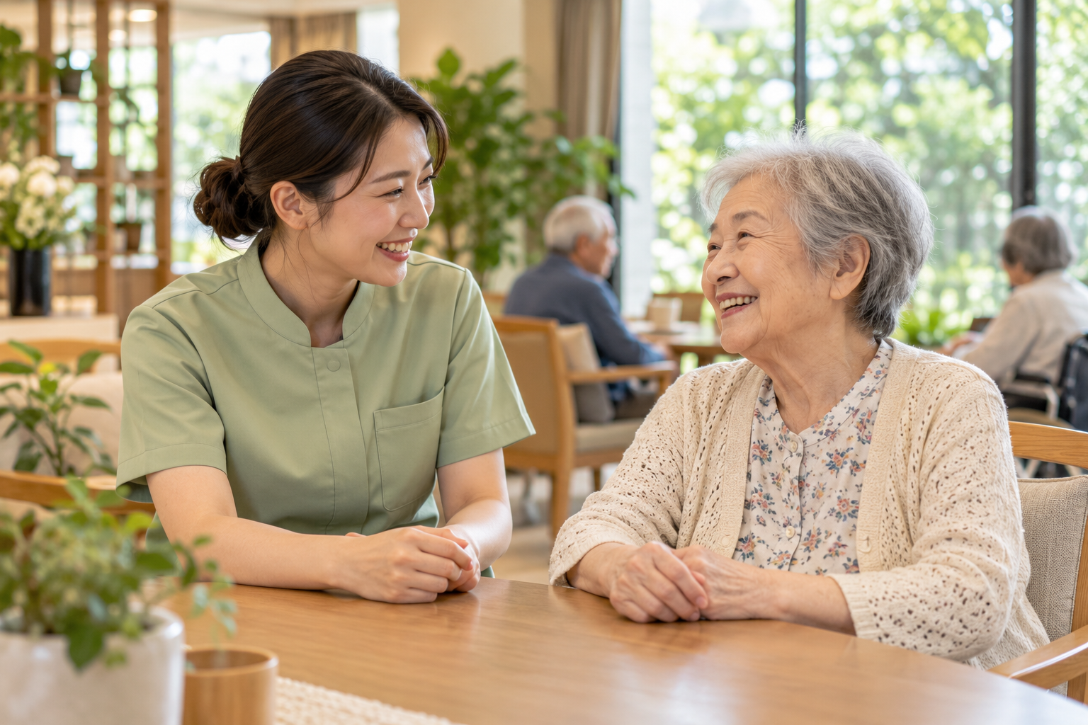 介護職員と利用者が話すイメージ